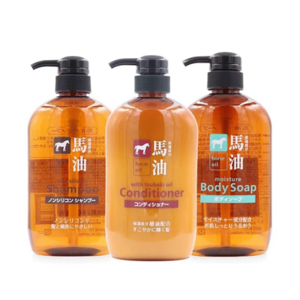 SET DE 3 PIEZAS KUMANO YUSHI HORSE OIL SHAMPOO + ACONDICIONADOR + GEL DE DUCHA 600ML