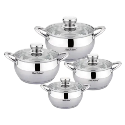 SET DE OLLAS HAUS ROLAND HR113-4 DE ACERO INOXIDABLE 8 PIEZAS