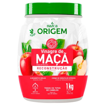 CREMA HIDRATANTE CAPILAR NAZCA COSMÉTICOS ORIGEM VINAGRE DE MANZANA 1KG