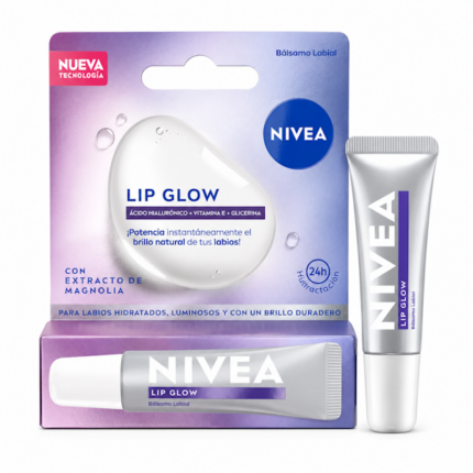 BÁLSAMO LABIAL NIVEA LIP GLOW ACIDO HIALURONICO 4.8G