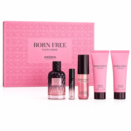 PERFUME FEMENINO AROMA BORN FREE SET 5 PIEZAS
