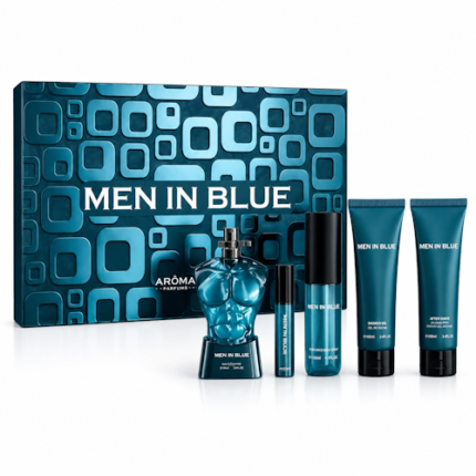 PERFUME MASCULINO AROMA MEN IN BLUE SET 5 PIEZAS