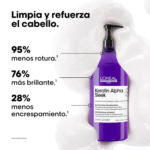 SHAMPOO CAPILAR L'ORÉAL SERIE EXPERT KERATIN ALPHA SLEEK 1500ML - Imagen 2