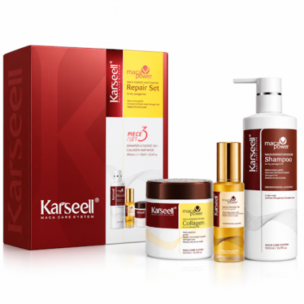 SET CAPILAR KARSEELL MACA POWER ESSENCE REPAIR SHAMPOO 500ML + MÁaSCARA  500ML + ACEITE DE ARGÁN 50ML